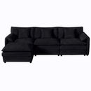 Modular Sectional Sofa Oversized Deep Seat L Shaped Couch Set with Movable Ottoman in Black Chenille