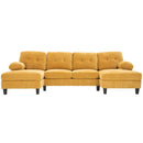 Modern U-Shaped Sectional Sofa with Dual Chaise Lounges, Storage Pockets and Armrest Pillows, Yellow Chenille Fabric, 103.5'