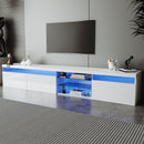 ON-TREND Unique Design TV Stand with 2 Glass Shelves, Ample Storage Space Media Console for TVs Up to 105', Versatile TV Cabinet with LED Color Changing Lights for Living Room, White