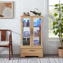Lighted Glass Curio Display Cabinet with Adjustable Shelves - 2 Doors, 1 Drawer, LED Lights, Elegant Light Oak Finish