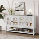 TREXM Elegant Retro Console Table/Storage Cabinet/Sideboard with Mirrored Doors, Spacious Shelves, and Durable Acacia Wood Legs - Perfect for Living Room, Dining Room, or Entryway (Antique White)
