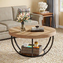 Round Coffee Table, 31.7'  Circle Coffee Table for Living Room, Modern 2-Tier Wood Accent Center Table with Storage Open Shelves, Wooden Grain and Black