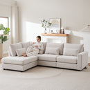 MH100.2' Sofa Convertible L-shaped linen sofa with ottoman Plastic legs with 5 cushions 4 lumbar pillows Comfortable combination sofa for living room apartment office,beige