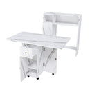 Multifunctional Folding Dining Table with Wall-Mounted Sideboard & Storage, White MDF, Space-Saving Design