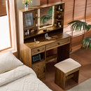 Farmhouse Makeup Vanity Desk with Mirror and Lights,Dressing Table Set with Charging Station and Stool,Drawers,Shelves and Side Cabinet, Rustic Brown
