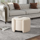 Round Ottoman teddy fleece cushioned footpads living room and bedroom footstool with storage space (Beige)