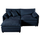 Modern Chenille Deep Seat Sectional Sofa Cloud Couch with Ottoman, Comfy Love Seat Upholstered Modular L Shaped Couch, Blue