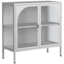Modern White Metal Sideboard Cabinet with Glass Doors and Adjustable Shelves for Kitchen, Living Room, Hallway