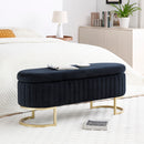 Storage Bench Bedroom Bench, Velvet Oval Upholstered End of Bed Bench with Golden Metal Legs,50'Modern Storage Ottoman Bench for Bedroom, Living Room,Entryway,Window, Black