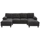 U-Shaped Sectional Sofa 103.5' Black Chenille Fabric Couch with Dual Chaise Lounges, Storage Pockets, Armrest Pillows