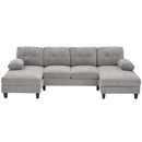 U-shaped Sectional Sofa 103.5' Chenille Fabric Couch with Dual Chaise Lounges, Storage Pockets and Armrest Pillows, Grey