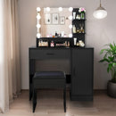 Vanity Desk with Mirror and Lights, Makeup Vanity with Drawer & Storage Cabinet, 3 Adjustable Lighting Colors, Makeup Desk with Open Shelves for Bedroom, Dressing Room, Black