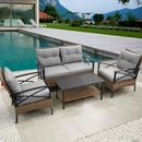 Patio 4 piece sectional low dining conversation sofa set- KD rattan wicker outdoor garden furniture corner sofa set with cushion.