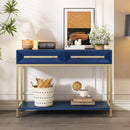 TREXM Entryway Table, Console Table with Two Drawers, Retro Hallway Table with Striking Geometric Design for Entryway and Living Room (Navy)