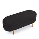 Ottoman Oval Storage Bench with Rubber Wood Legs, Black Foam Upholstery, 46''x17.7''x10.8''