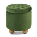 Modern Round Flannel Button Storage Ottoman with Reversible Lid in Green