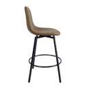 Modern 38in Barstools Set of 2 with Brown Faux Leather Seat and Black Metal Frame
