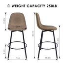 Modern 38in Barstools Set of 2 with Brown Faux Leather Seat and Black Metal Frame