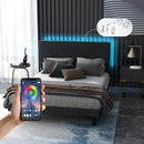 Queen Size Modern Upholstered Bed Frame –LED Lights & USB Charging Ports, Adjustable Headboard