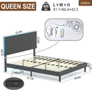 Queen Size Modern Upholstered Bed Frame –LED Lights & USB Charging Ports, Adjustable Headboard