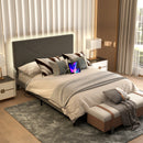 Queen Size Modern Upholstered Bed Frame –LED Lights & USB Charging Ports, Adjustable Headboard