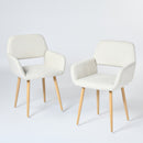 Set of 2 Modern BEIGE LIGHT LEG/SUEDE BROWN Fabric Armchair with Metal Legs in Wood Finish