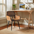 Set of 2 Modern BEIGE LIGHT LEG/SUEDE BROWN Fabric Armchair with Metal Legs in Wood Finish