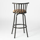 Set of 3 Adjustable Height Barstools with 360° Swiveling Seat – Black Metal Frame with Beige Cushioned Seat