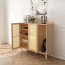 Pythia Oak Rattan Storage Cabinet – Modern Boho Accent Cabinet with Adjustable Shelves