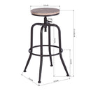 Set of 2 Height Adjustable Barstools with Manufactured Wood Seat – Oak Color, 27"–30" Adjustable Height