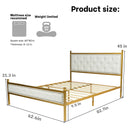 Queen Size Upholstered Platform Bed Frame with Gold Metal, Beige/Suede