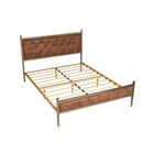Queen Size Upholstered Platform Bed Frame with Gold Metal, Beige/Suede