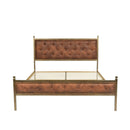 Queen Size Upholstered Platform Bed Frame with Gold Metal, Beige/Suede