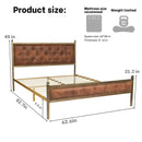 Queen Size Upholstered Platform Bed Frame with Gold Metal, Beige/Suede