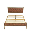 Queen Size Upholstered Platform Bed Frame with Gold Metal, Beige/Suede