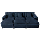 Oversized Deep Seat Sectional Cloud Sofa Sleeper with 3 Ottomans & Soft Pillows, Modular Couch Bed, Blue Chenille, 109.45 Inches