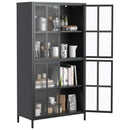 Premium Black Metal Storage Cabinet with Tempered Glass Doors, Adjustable Shelves, and Anti-Tipping Device