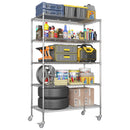 47''W x 24''D x 72''H 5 Tier Heavy Duty Adjustable Kitchen Shelving Unit, Wire Storage Shelves with Wheels, Pantry Organizer Rack Rolling Metal Shelf for Garage Closet Laundry