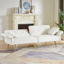 Modern Teddy Upholstered Accent Loveseat Sofa With Side Pocket,Folding Sleeper Sofa Bed With Foldable Armrest , Adjustable Backrest and Golden Metal Legs for Living Room,White