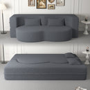 Modern Floor Sofa with 2 Pillows,Convertible Teddy Fabric Foam-Filled Sleeper Sofa Bed,15' Full Size Folding Mattress for Living Room,Guest Bed,Playroom,no assembly required,Grey(New Sku:W1885P272261