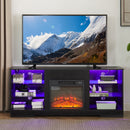 TV Stand Electric Fireplace  Glass Shelves, 3D Fireplace TV Stand with LED Lights Wood with USB Charging Outlet Modern Television Table Center for TV up to 62' Black 58''W*15.5''D*24.4