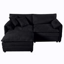 Modern Chenille Deep Seat Sectional Sofa Cloud Couch with Ottoman, Comfy Love Seat Upholstered Modular L Shaped Couch, Black