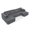 Modern Minimalist Style U Shape Modular Sectional Sofa Sleeper in Grey Corduroy
