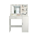 Vanity Desk with Mirror and Adjustable LED Lights, 3 Lighting Modes, Drawer and Storage Cabinet, White MDF