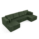 Modern Minimalist U Shape Modular Sectional Sofa Sleeper in Green Corduroy with Foam Filling