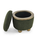 Modern Round Storage Ottoman with Cushioned Seat and Storage Space, Dark Green Loop Yarn, Small Size