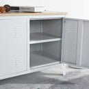 Metal Cabinet with MDF Wood Top and Magnetic Doors-White