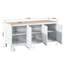 Metal Cabinet with MDF Wood Top and Magnetic Doors-White