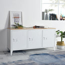Metal Cabinet with MDF Wood Top and Magnetic Doors-White