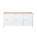 Metal Cabinet with MDF Wood Top and Magnetic Doors-White